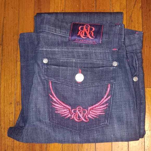 Rock & Republic Denim - Rock & Republic Vintage Women's Blue Jeans with Pink Accents